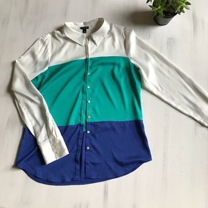 Ann Taylor tri-color colorblocked button up shirt